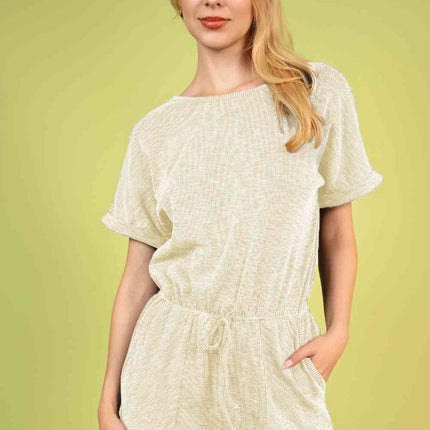 Round Neck Short Sleeve Romper with Pockets - Vickie Lynn's