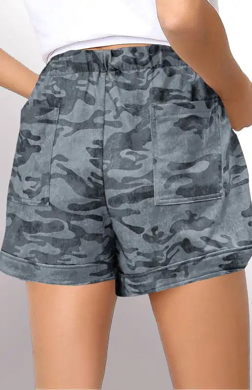 Pantalones cortos para niña con cintura con cordón y bolsillos de camuflaje para mujer 