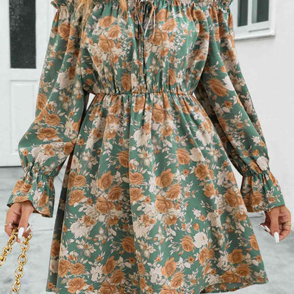 Floral Off-Shoulder Flounce Sleeve Dress
