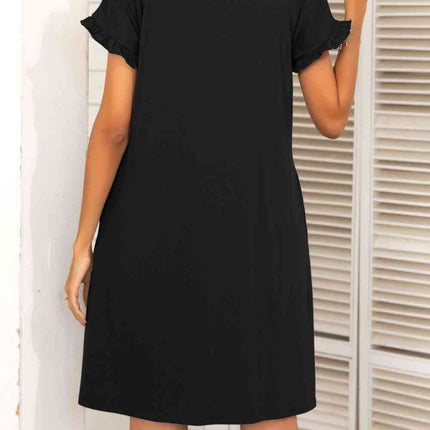 Flounce Sleeve Round Neck Dress with Pockets
