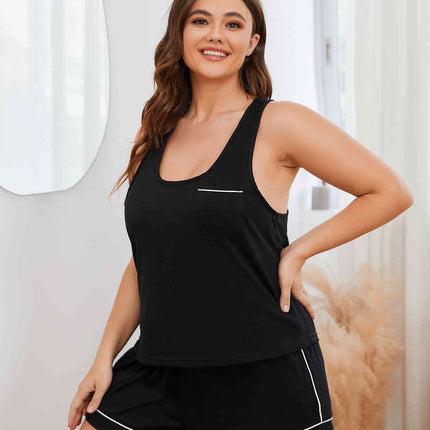 Plus Size Contrast Piping Racerback Tank and Shorts Lounge Set