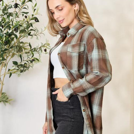 Double Take Plaid Dropped Shoulder Shirt - Vickie Lynn's