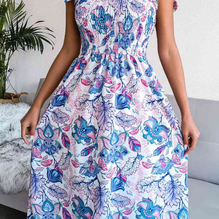 Floral Tie Shoulder Smocked Midi Dress