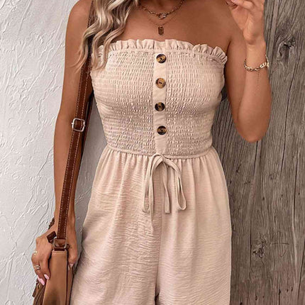 Decorative Button Smocked Strapless Romper - Vickie Lynn's