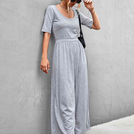 Scoop Neck Half Sleeve Wide Leg Jumpsuit