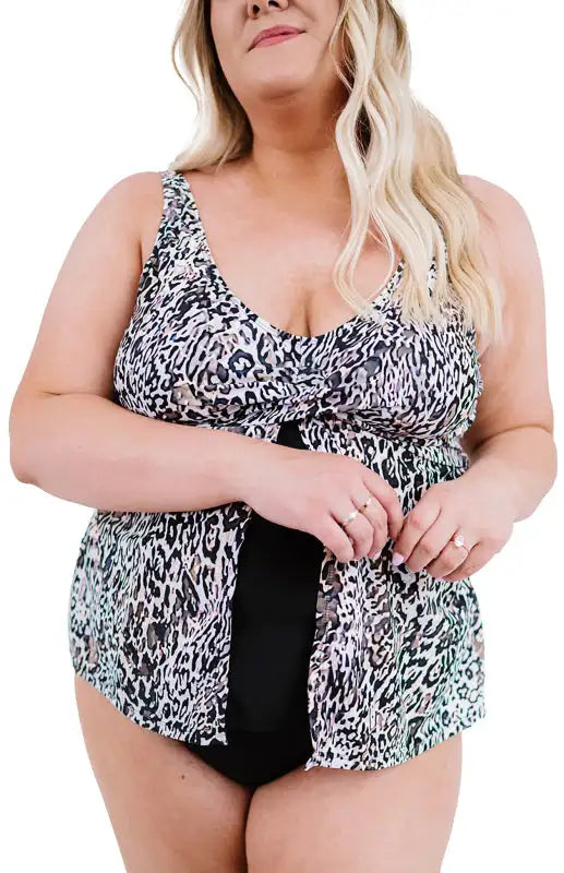 Conjunto de tankini de leopardo de talla grande para mujer 