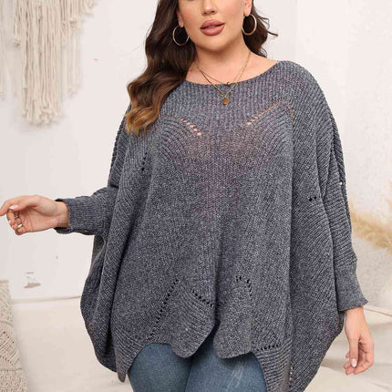 Plus Size Round Neck Batwing Sleeve Sweater