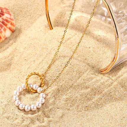 Pearl Hoop Link Pendant Necklace