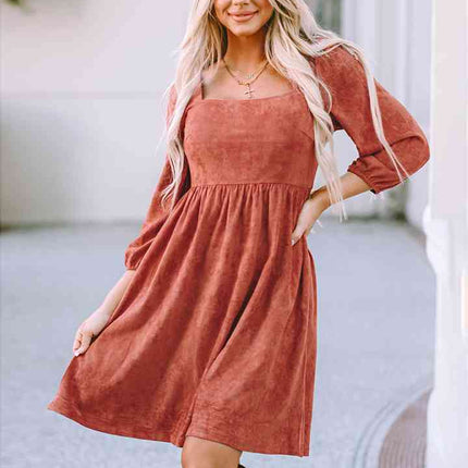 Square Neck Three-Quarter Sleeve Mini Dress