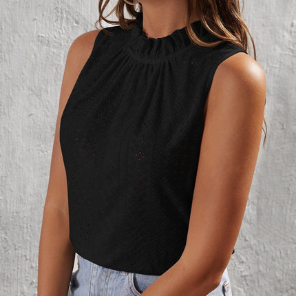Tied Eyelet Mock Neck Tank