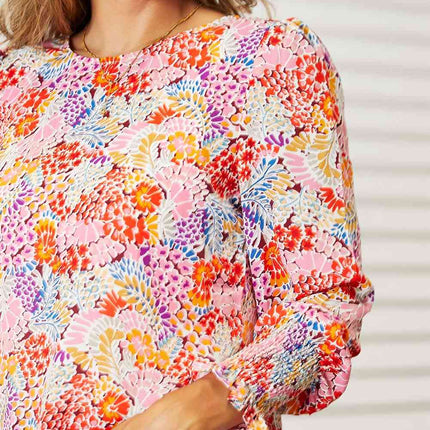 Double Take Floral Print Long Puff Sleeve Blouse