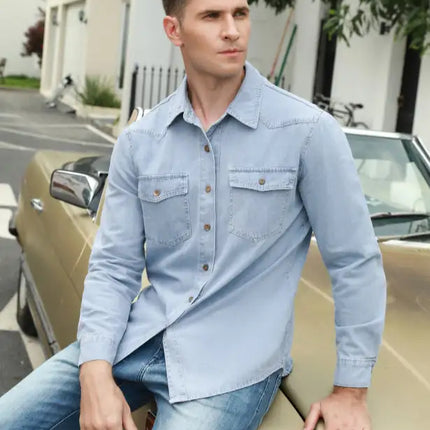 Camisa vaquera de manga larga informal a la moda para hombre 