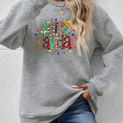 FELIZ NAVIDAD Round Neck Drop Shoulder Sweatshirt
