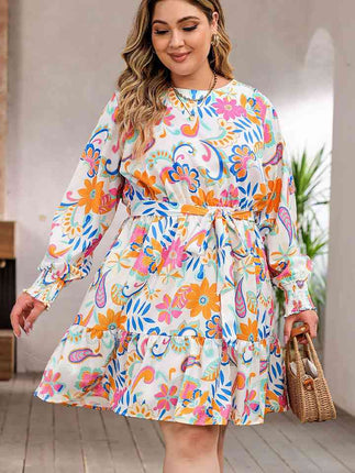 Plus Size Round Neck Lantern Sleeve Dress