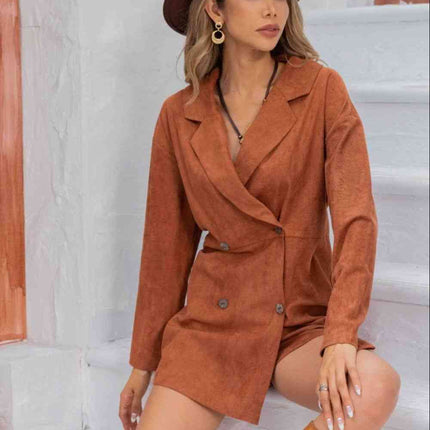 Lapel Collar Long Sleeve Romper