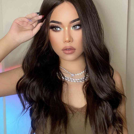 13*2" Lace Front Wigs Synthetic Long Wave 26" Heat Safe 150% Density in Brown