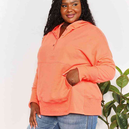 Double Take Quarter-Snap Dropped Shoulder Hoodie - Vickie Lynn's