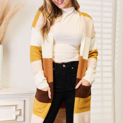 Woven Right Color Block Dropped Shoulder Cardigan - Vickie Lynn's