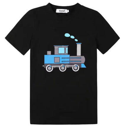 Boy's' Round Neck Cartoon Pattern Short Sleeve Shorts Cotton Pajamas Set