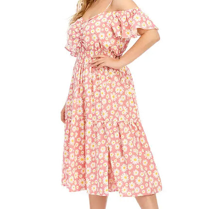 Vestido floral con hombros descubiertos y talla grande para mujer 