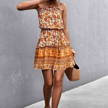 Bohemian Frill Trim Strapless Dress