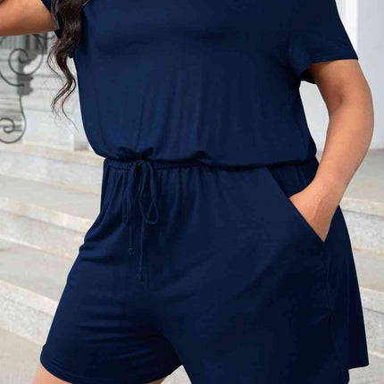 Plus Size Drawstring Waist Romper with Pockets