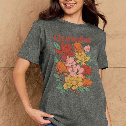 Simply Love Full Size GRATEFUL Flower Graphic Cotton T-Shirt