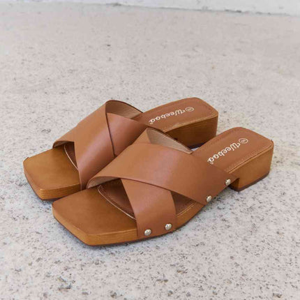 Weeboo Step Into Summer Criss Cross Wooden Clog Mule in Brown