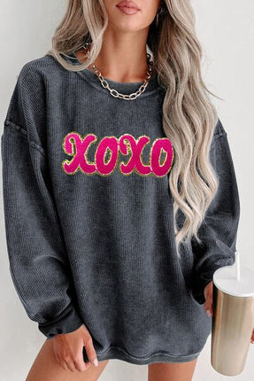 XOXO Sequin Round Neck Dropped Shoulder Sweatshirt - Vickie Lynn's