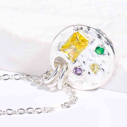 Inlaid Multicolored Zircon Round Pendant Copper Necklace