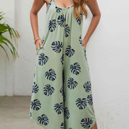 Botanical Print Spaghetti Strap Scoop Neck Jumpsuit
