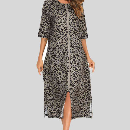 Printed Slit Night Dress with Pockets