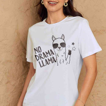 Simply Love Full Size NO DRAMA LLAMA Graphic Cotton Tee