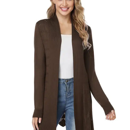 Cárdigan largo calado de punto para mujer 