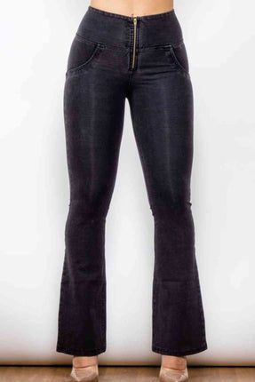 Zip Detail Flare Long Jeans