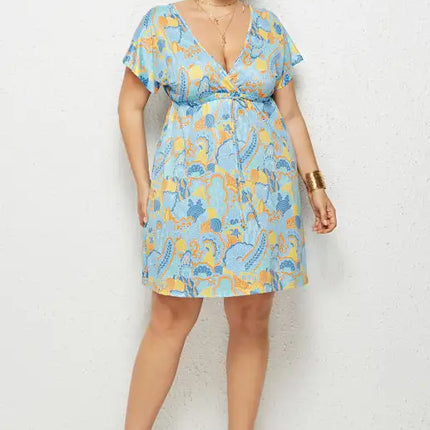 Women's Plus Size Deep V Print Dress