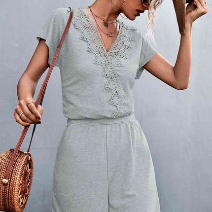 Lace Trim V-Neck Romper