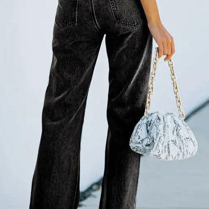 Pantalones vaqueros de cintura media con aberturas lavadas para mujer 