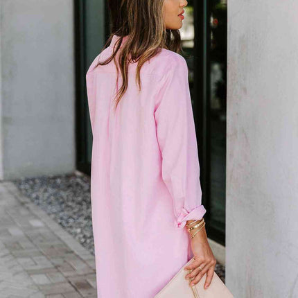 Button Up Collared Neck Long Sleeve Shirt Dress