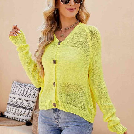 Button Up V-Neck Long Sleeve Cardigan