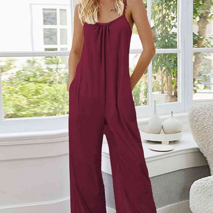 Scoop Neck Spaghetti Strap Pocket Jumpsuit