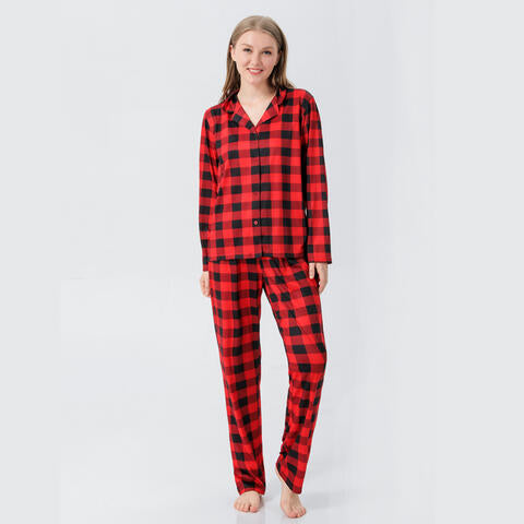 Women Plaid Collared Neck Shirt and Pants Set