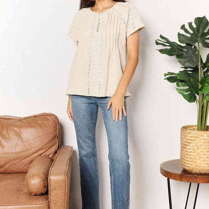 Double Take Crochet Buttoned Short Sleeves Top