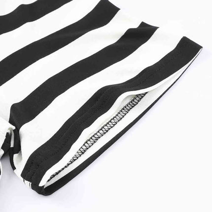 Striped V-Neck Short Sleeve Side Slit Dress