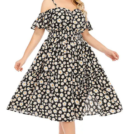 Vestido floral con hombros descubiertos y talla grande para mujer 