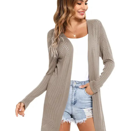 Cárdigan de manga larga de punto abierto para mujer 