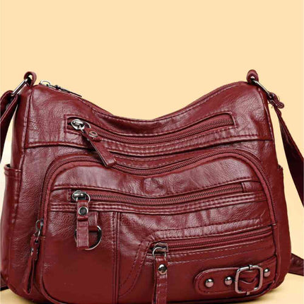 Multi-Pocket PU Leather Crossbody Bag