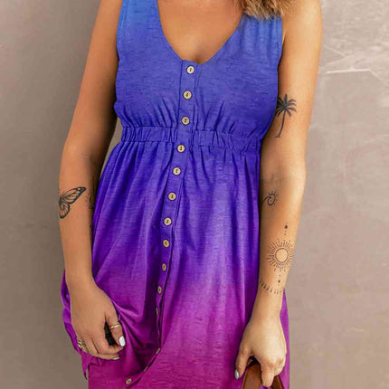 Buttoned Round Neck Sleeveless Mini Magic Dress