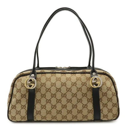 Gucci Gg Canvas Twins Mini Boston Bag Leather Khaki