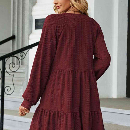 Notched Neck Long Sleeve Mini Dress - Vickie Lynn's